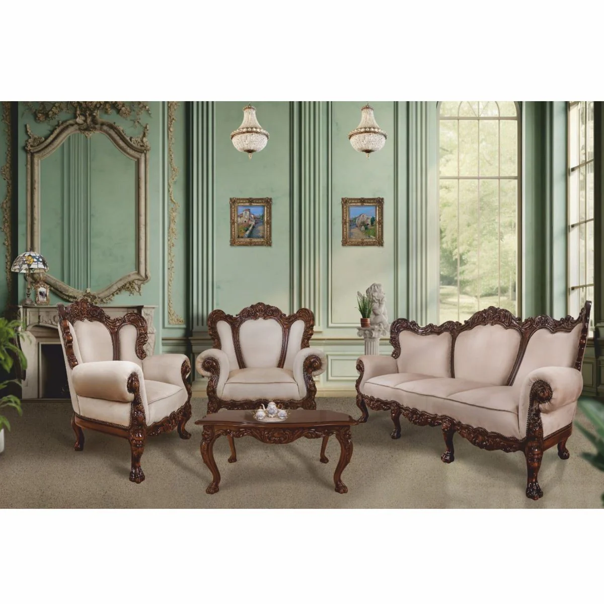 Luxus Barock Samt Sofa Grau / Dunkelbraun 227 cm - Barockstil Wohnzimmer Möbel