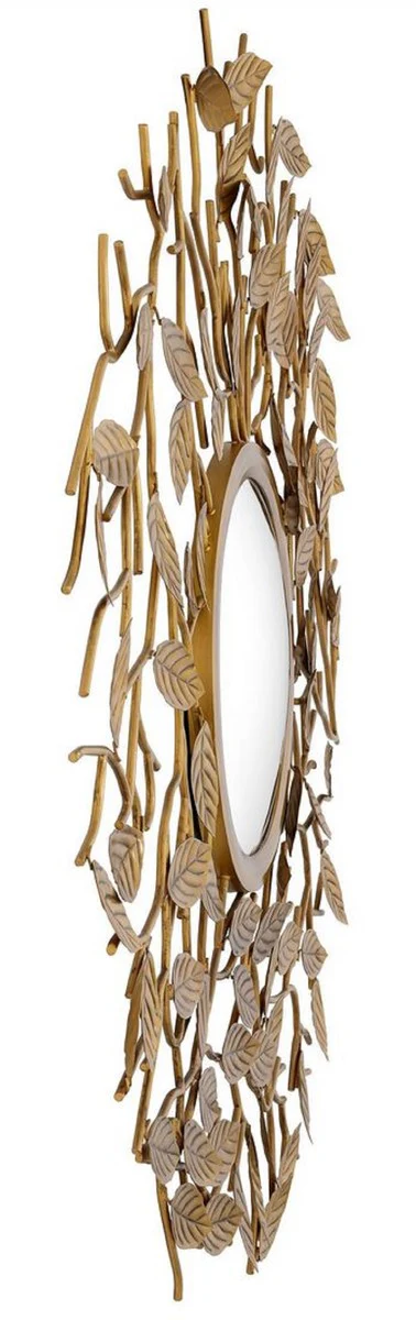 Luxus Spiegel Vintage Messingfarben Ø 130 cm - Runder konvexer Wandspiegel - Luxus Möbel - Luxus Kollektion