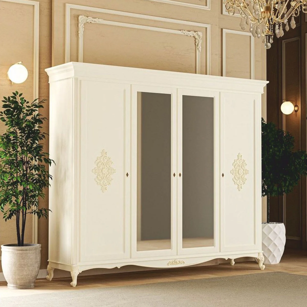 Luxus Barock Schlafzimmer Schrank Creme 248 cm - Barock Schlafzimmer Möbel
