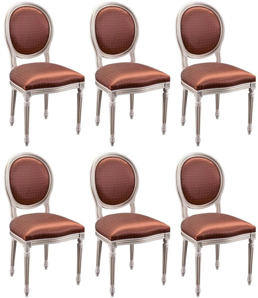 Luxus Barock Esszimmer Stuhl 6er Set Bordeaurot / Weiß