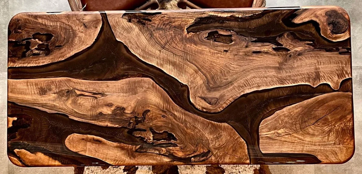 Luxus Massivholz Epoxidharz Esstisch Braun 200 cm