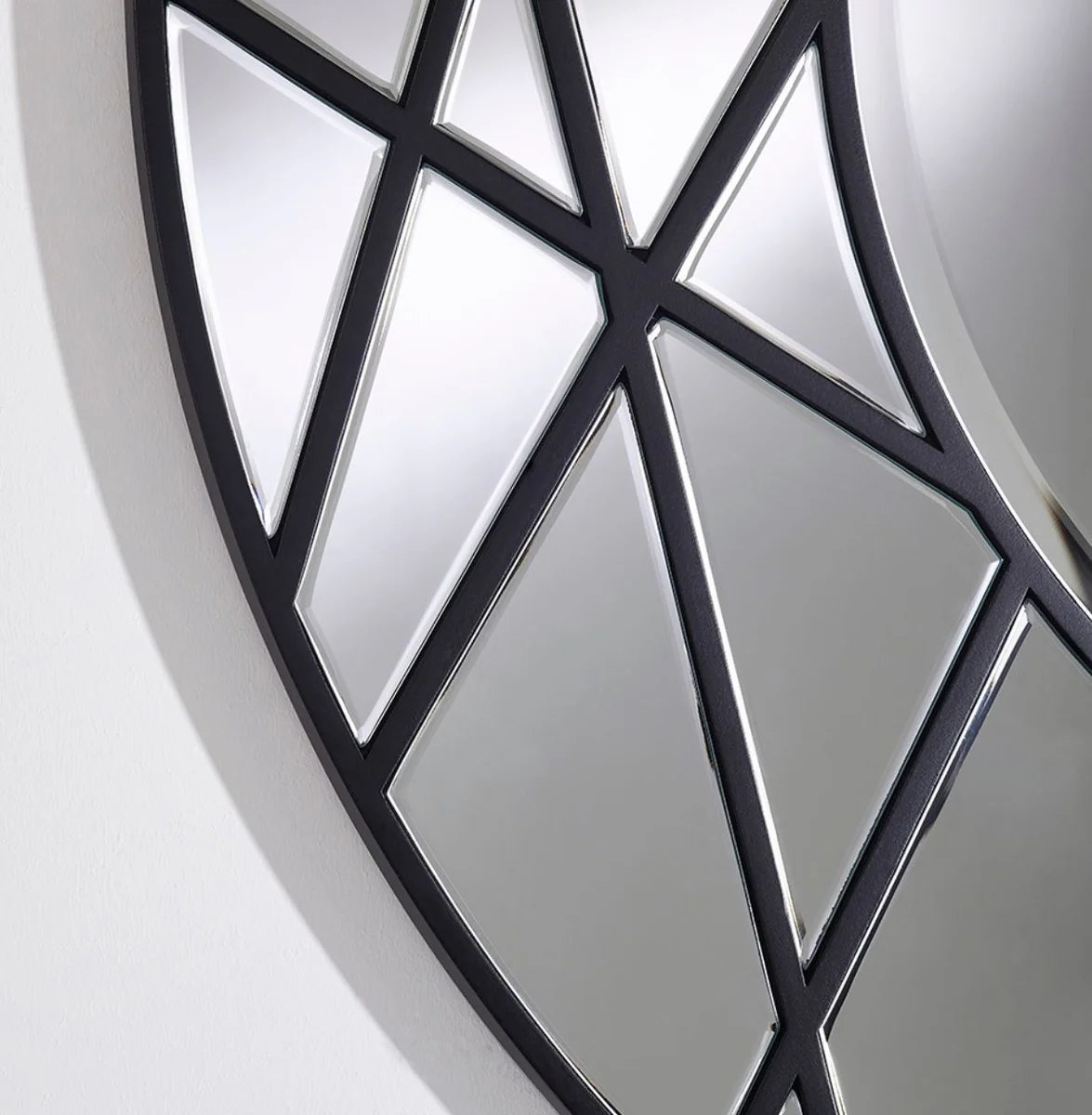 Designer Spiegel Schwarz Ø 102 cm - Luxus Wohnzimmer Wandspiegel