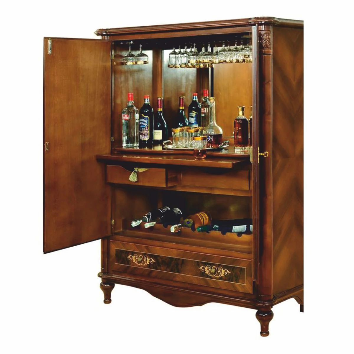 Luxus Barock Barschrank Braun / Dunkelbraun H. 160 cm - Barockstil Bar Möbel
