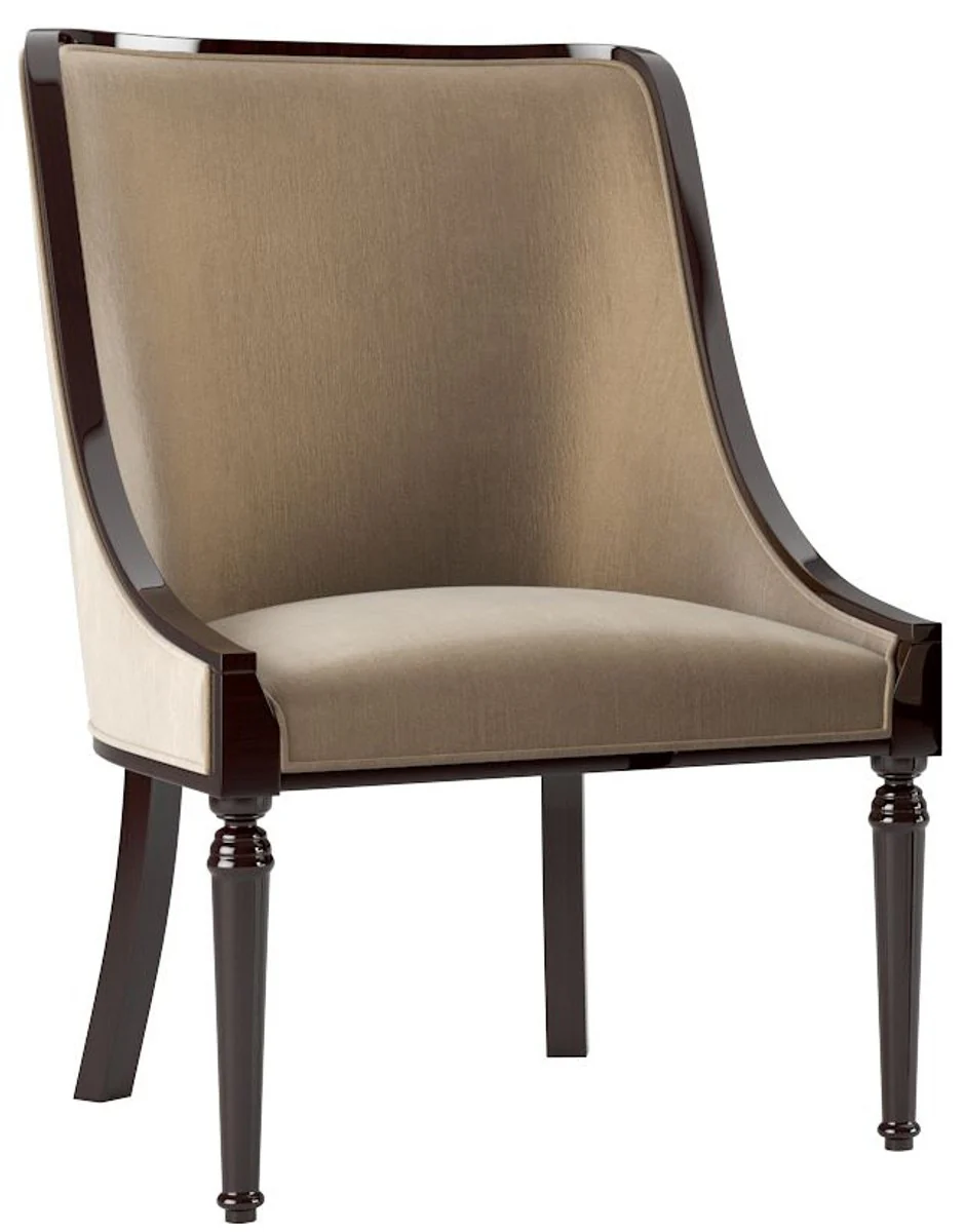 Luxus Barock Esszimmer Stuhl Set Beige / Dunkelbraun Hochglanz 50 x 50 x H. 92 cm - Edles Küchen Stühle 6er Set - Barock Esszimmer Möbel