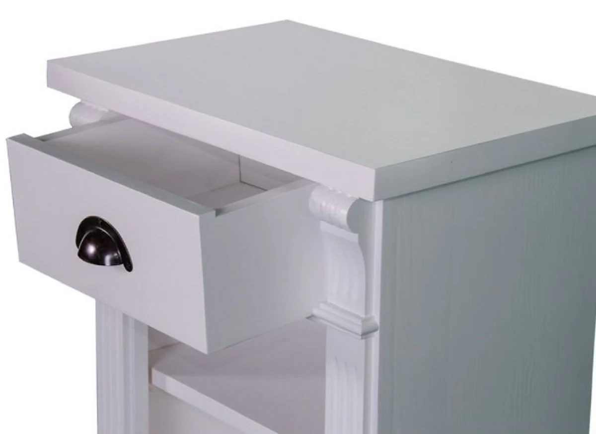 Landhausstil Nachttisch mit Schublade und Regal Hellgrau 49 x 33 x H. 60 cm - Massivholz Nachtkommode - Nachtschrank - Landhausstil Schlafzimmermöbel