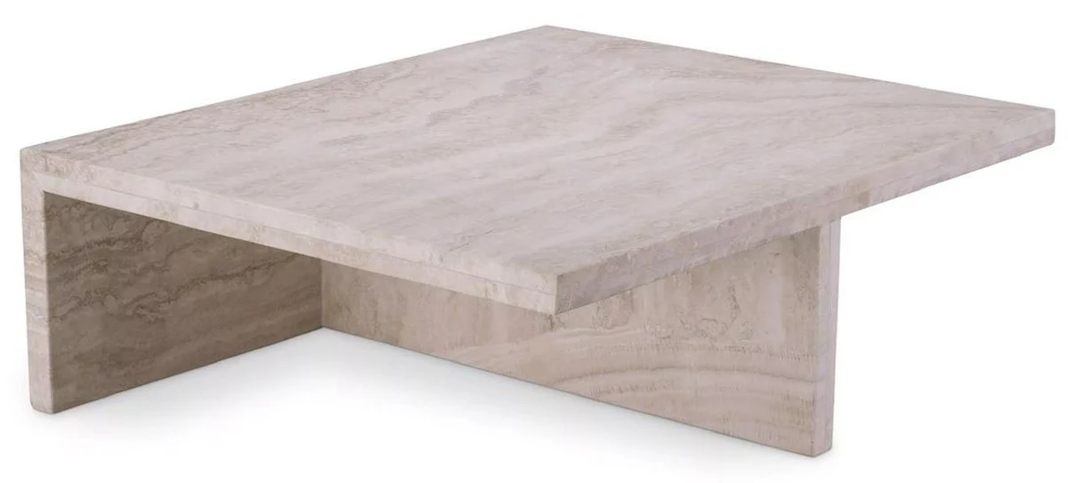 Luxus Travertin Couchtisch Beige 70 x 60 x H. 23,5 cm - Naturstein Wohnzimmertisch - Wohnzimmer Möbel - Naturstein Möbel - Travertin Möbel - Luxus Möbel - Luxus Einrichtung