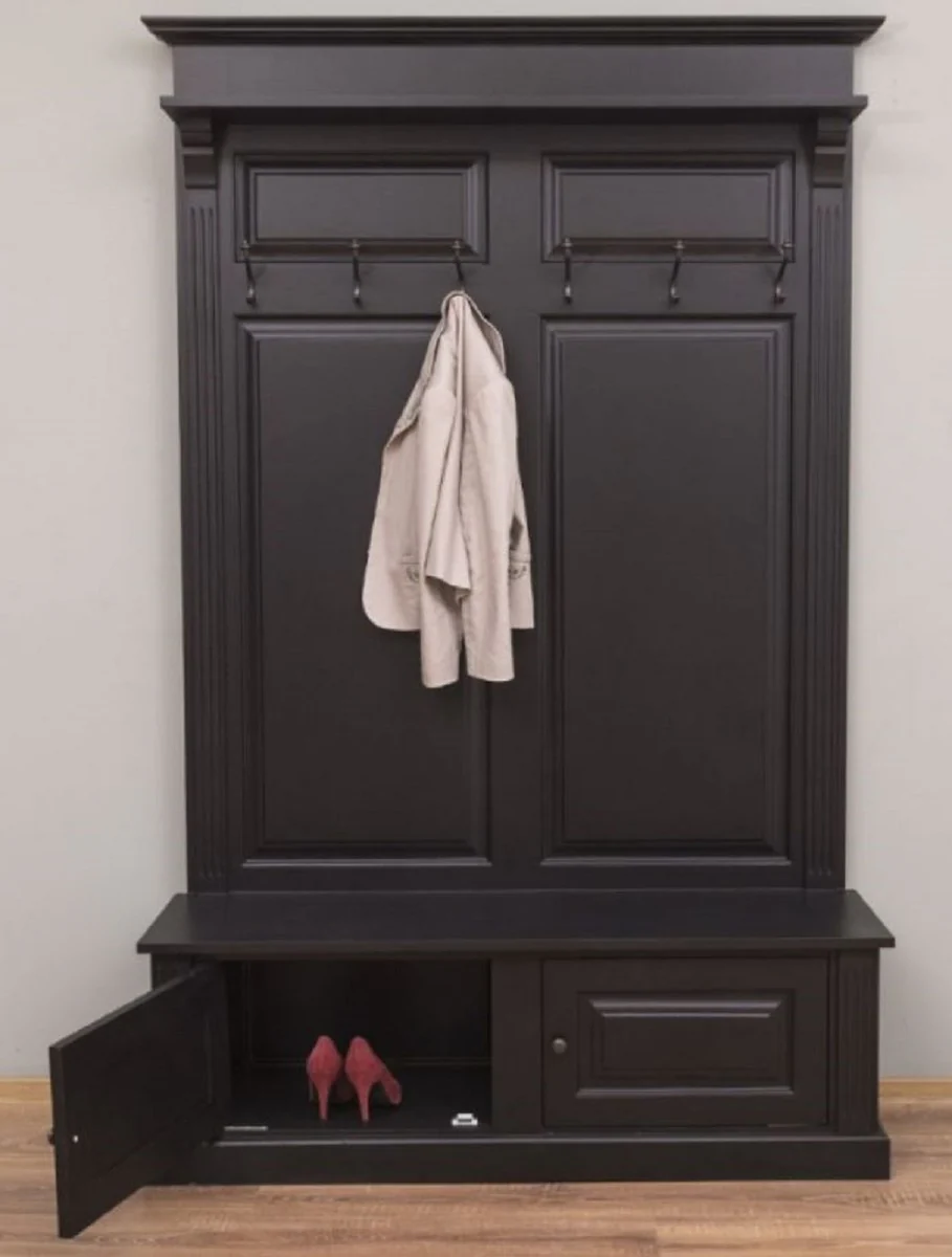Landhausstil Massivholz Garderobenschrank Schwarz 140 x 41 x H. 210 cm - Wand Garderobe - Flur Schrank - Flurmöbel - Garderobenmöbel - Landhausstil Möbel