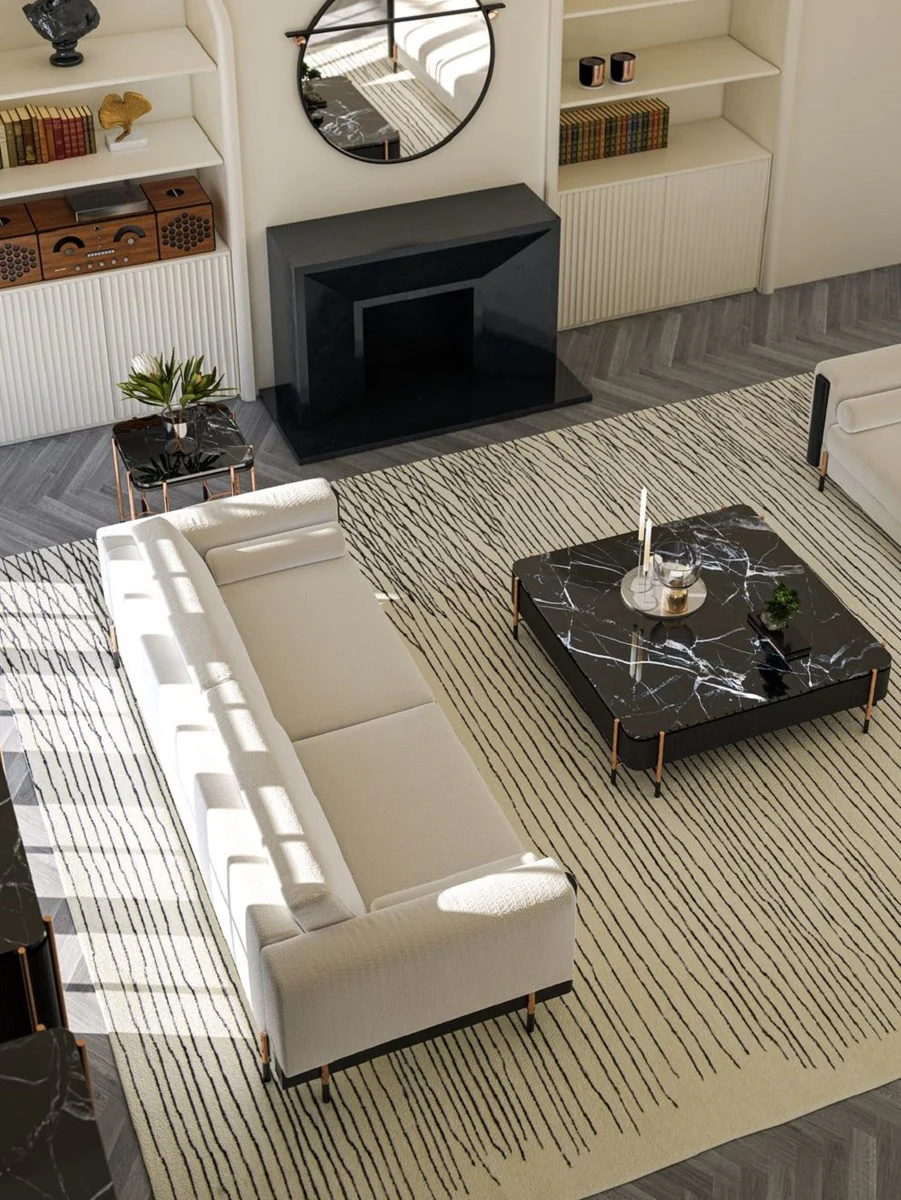 Luxus Beistelltisch Schwarz / Matt Schwarz / Kupfer 59 x 59 x H. 55 cm - Quadratischer Tisch mit Marmorplatte - Wohnzimmer Möbel - Hotel Möbel - Luxus Möbel