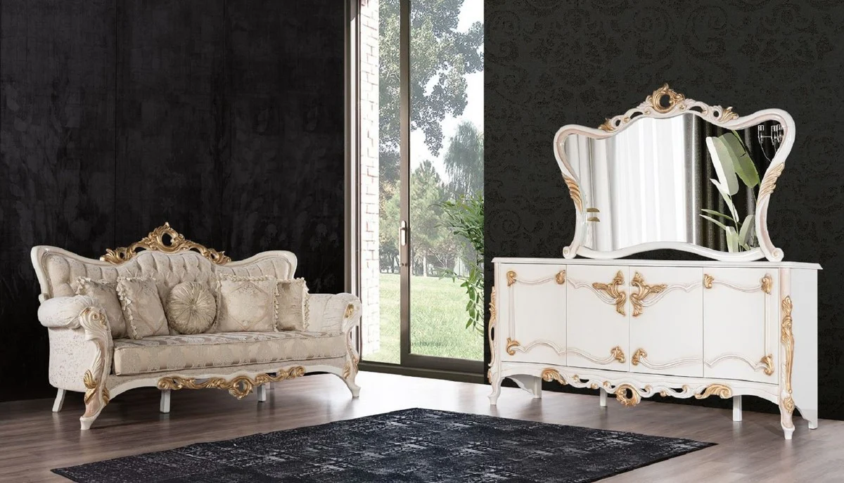 Luxus Barock Sofa Grau / Kupfer / Weiß / Beige / Gold - Prunkvolles Wohnzimmer Sofa mit Muster - Barock Wohnzimmer Möbel - Edel & Prunkvoll