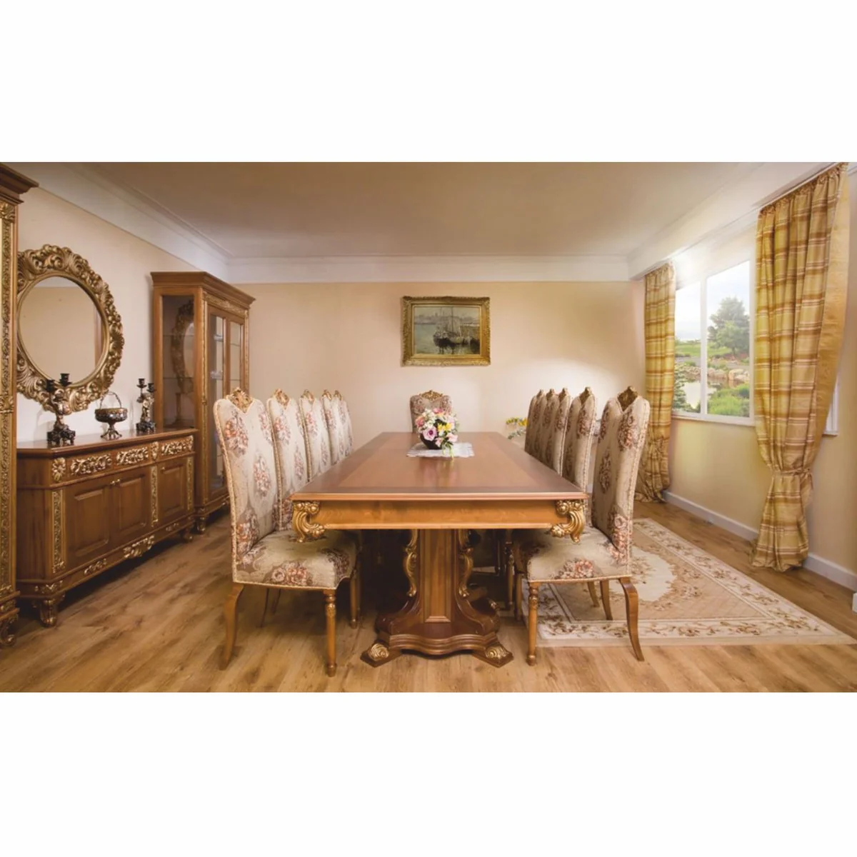 Luxus Barock Esstisch Braun / Gold 310 cm - Barock Esszimmer Möbel