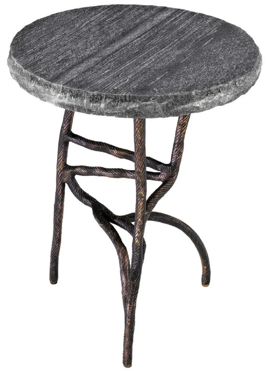 Luxus Beistelltisch Vintage Messing / Schwarz Ø 45,5 x H. 58 cm - Runder Messing Tisch mit Marmorplatte - Wohnzimmer Möbel - Luxus Möbel - Wohnzimmer Einrichtung - Luxus Qualität