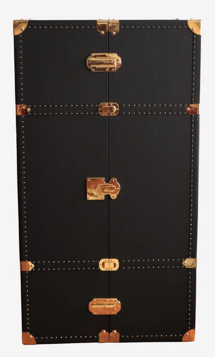 Luxus Leder Koffer Barschrank Schwarz / Messing H. 135 cm - Made in Italy