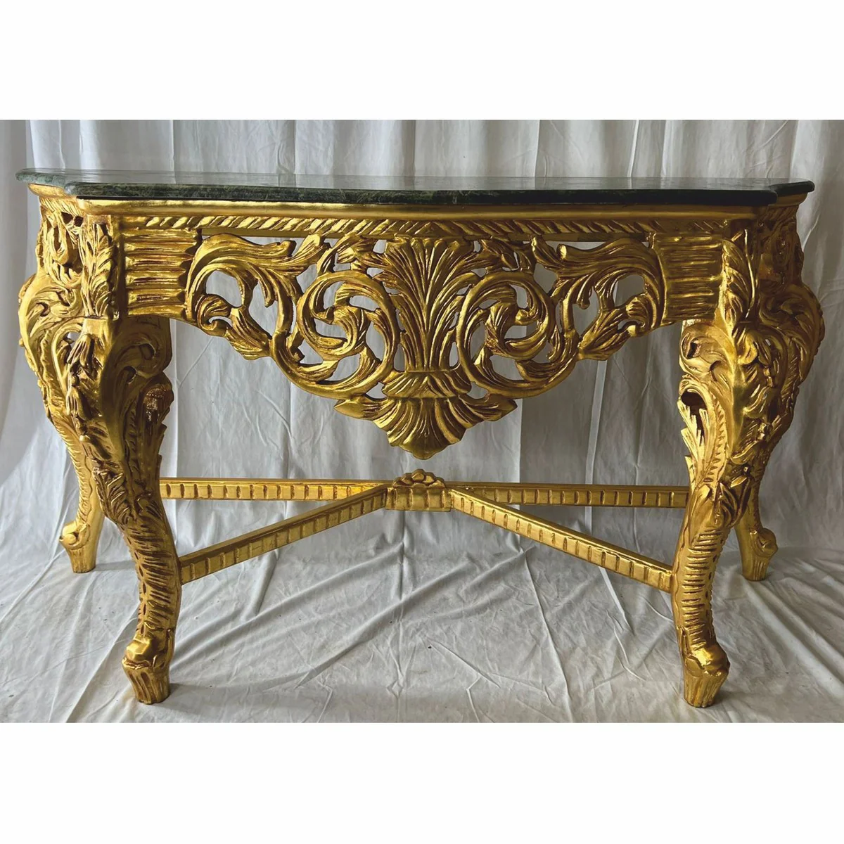 Barock Konsole mit Marmorplatte Gold / Grün - Prunkvolle Barockstil Möbel