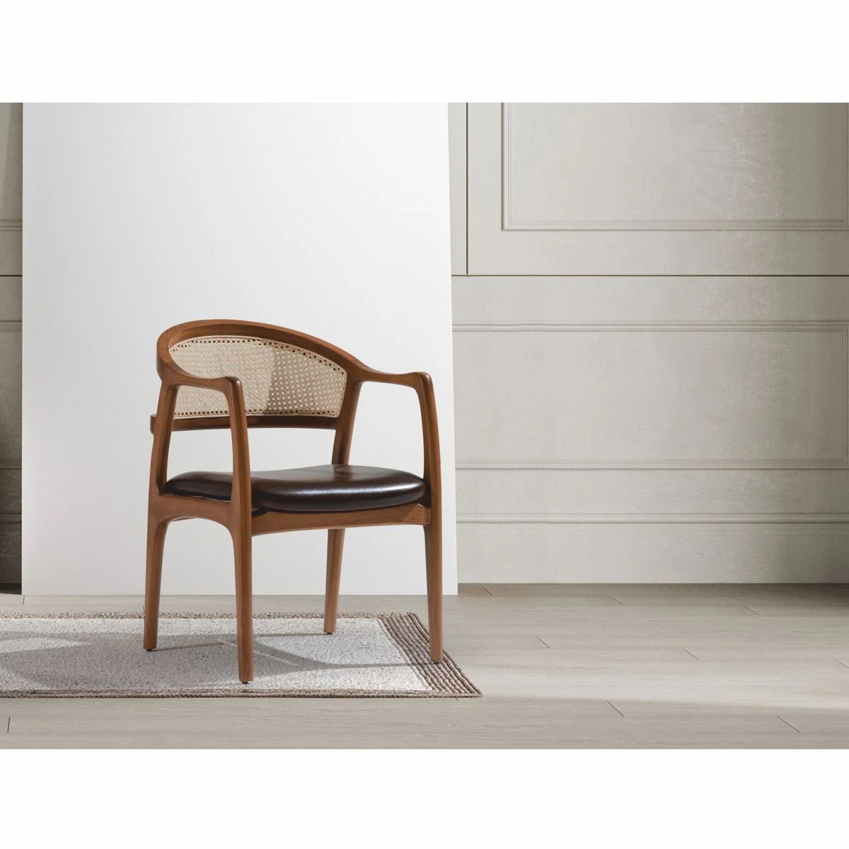 Luxus Esszimmer Stuhl 6er Set mit Armlehnen Dunkelbraun / Braun / Naturfarben H. 78 cm