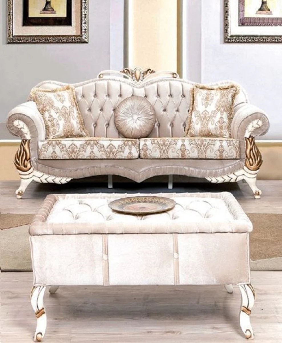 Luxus Barock Wohnzimmer Set Rosa / Weiß / Gold - 2 Sofas mit Muster & 2 Sessel mit Muster & 1 Couchtisch - Prunkvolle Barock Wohnzimmer Möbel