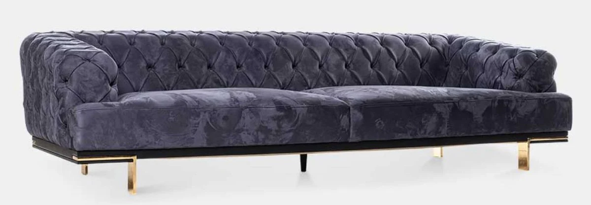 Luxus Chesterfield 3er Sofa Lila / Schwarz / Gold 250 x 100 x H. 65 cm - Wohnzimmer Sofa - Hotel Sofa - Wohnzimmer Möbel - Chesterfield Möbel - Luxus Möbel - Luxus Einrichtung