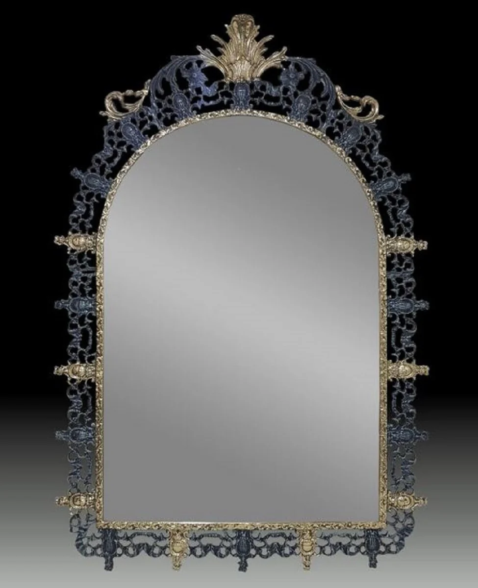 Luxus Barock Bronze Spiegel Blau / Gold H. 123 cm - Barock Möbel
