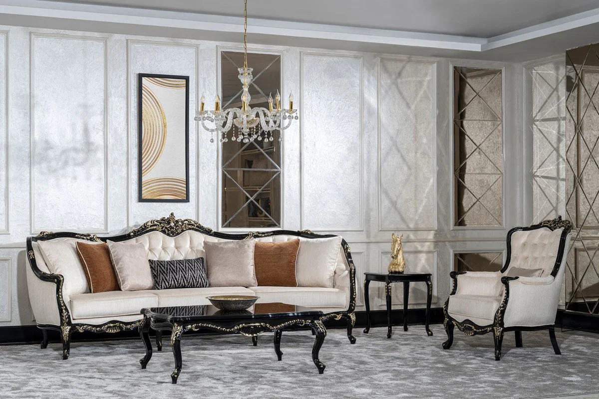 Luxus Barock Beistelltisch Schwarz / Gold - Quadratischer Massivholz Tisch im Barockstil - Luxus Wohnzimmer Möbel im Barockstil - Barock Möbel - Edel & Prunkvoll