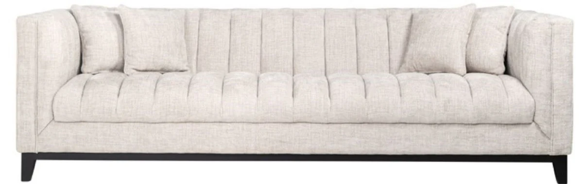 Luxus Samt Sofa Naturfarben / Schwarz 255 x 91 x H. 77 cm - Wohnzimmer Sofa mit 4 Kissen - Wohnzimmer Möbel - Luxus Möbel - Wohnzimmer Einrichtung - Luxus Einrichtung - Luxus Qualität