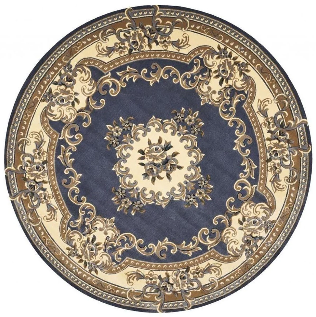 Luxus Barock Wohnzimmer Teppich Blau / Creme / Braun - Verschiedene Größen