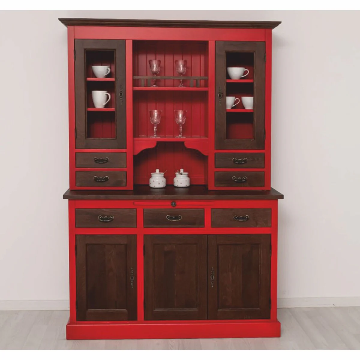 Landhausstil Esszimmer Schrank Rot / Dunkelbraun 138 x 50 x H. 197 cm - Esszimmer Möbel