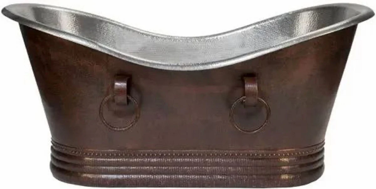 Luxus Jugendstil Kupfer Badewanne Bronze / Silber 170 x 72 x H. 72 cm - Freistehende Retro Badewanne - Rustikale Kupfer Badezimmer Möbel