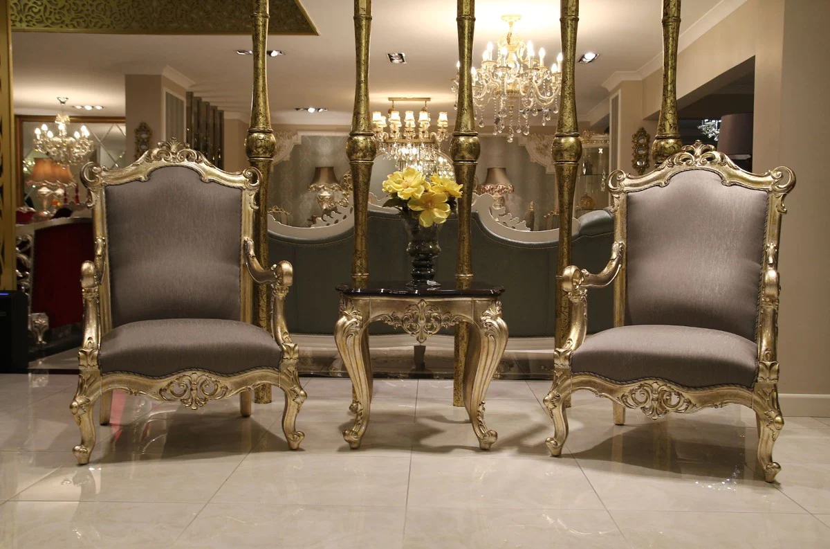 Luxus Barock Beistelltisch Dunkelbraun / Gold - Prunkvoller handgefertigter Tisch im Barockstil - Barock Wohnzimmer Möbel