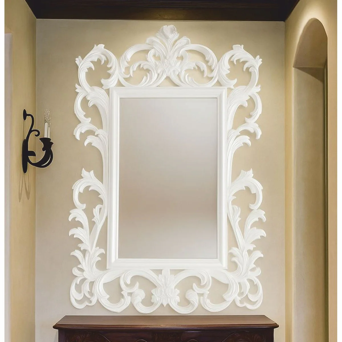 Luxus Barock Spiegel Weiß H. 134 cm - Barockstil Möbel