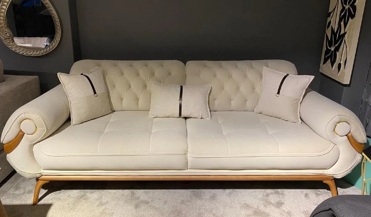 Luxus Chesterfield Wohnzimmer Sofa mit verstellbaren Rückenlehnen Creme / Braun - Chesterfield Wohnzimmer Möbel - Luxus Wohnzimmer Möbel - Luxus Möbel - Luxus Einrichtung
