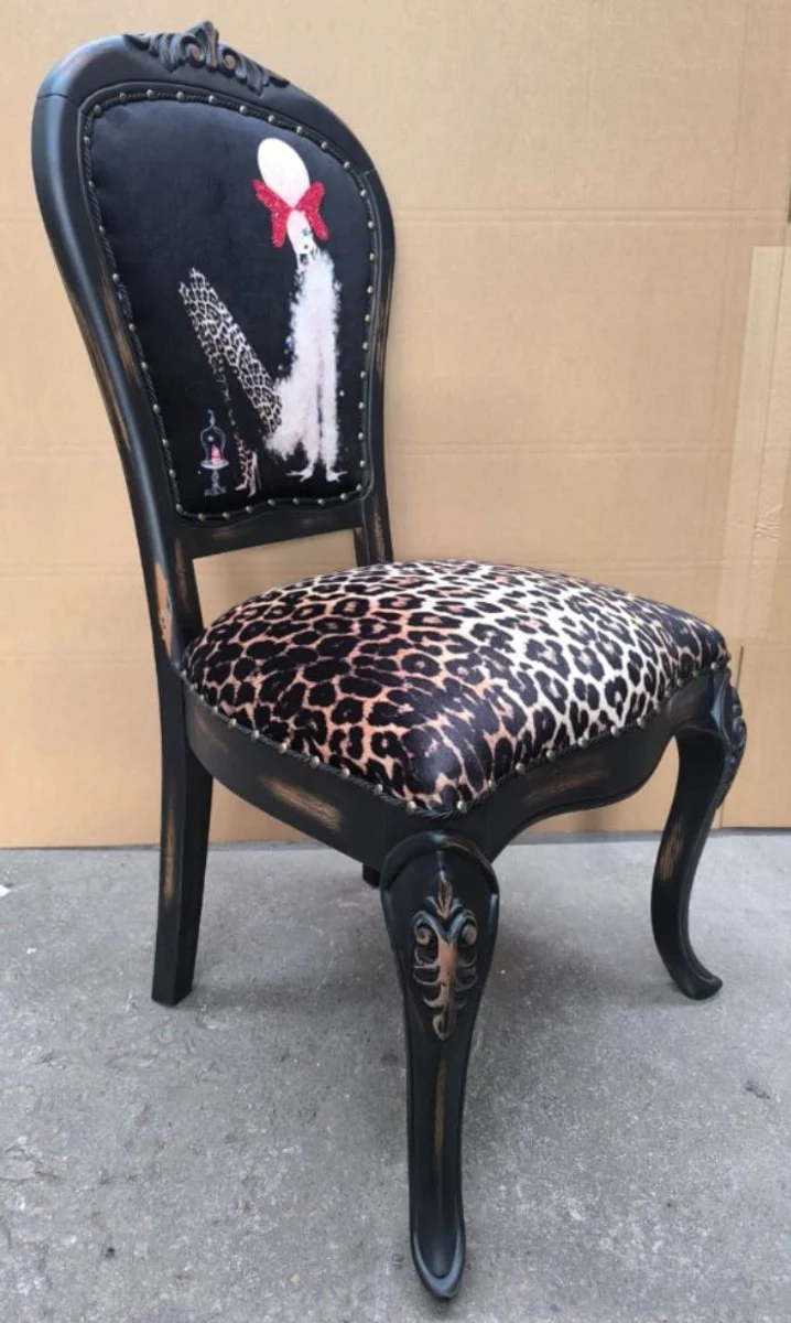 Luxus Barock Esszimmer Stuhl Leopard / Schwarz H. 110 cm - Esszimmer Möbel
