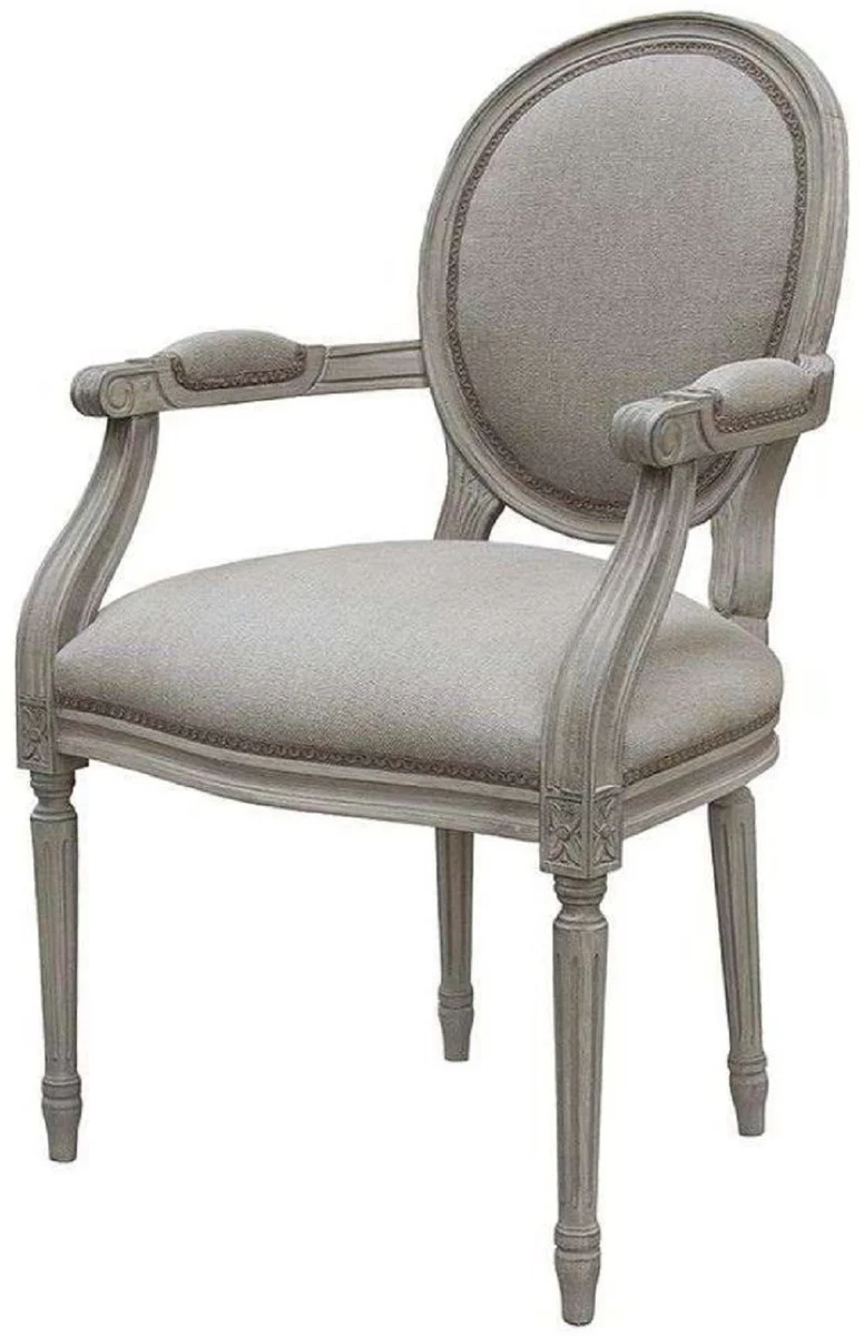 Luxus Barock Esszimmer Stuhl Set Medaillon Grau 57 x 50 x H. 95 cm - Handgefertigte Esszimmerstühle mit Armlehnen im Barockstil - Barock Esszimmer Möbel - Luxus Qualität