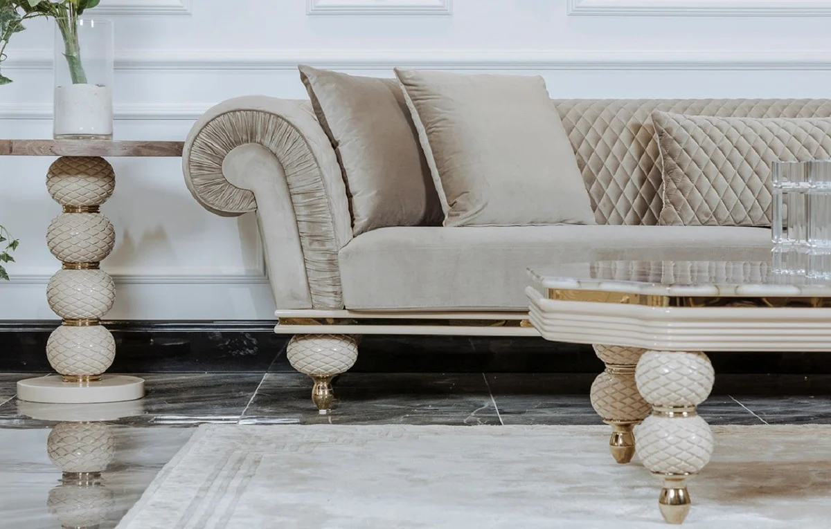 Luxus Art Deco 3er Sofa Grau / Gold - Wohnzimmer Sofa - Hotel Sofa - Luxus Art Deco Wohnzimmer & Hotel Möbel - Luxus Qualität