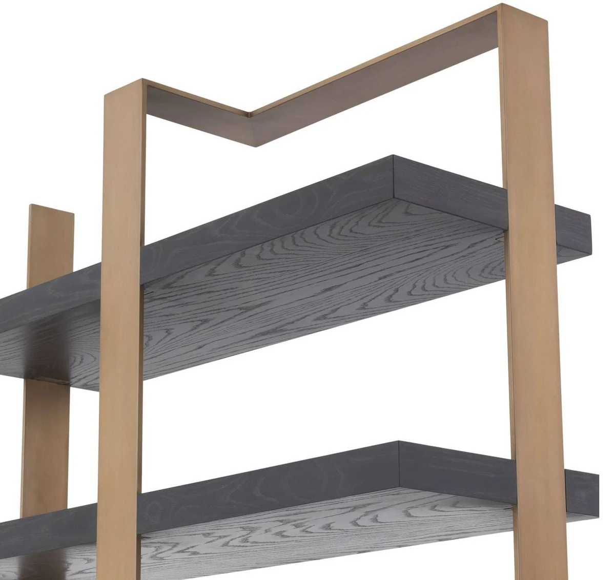 Luxus Regalschrank Anthrazitgrau / Messingfarben 120,5 x 40 x H. 230 cm - Eichenfurnier Schrank mit Edelstahlrahmen - Bücherschrank - Luxus Wohnzimmer Möbel