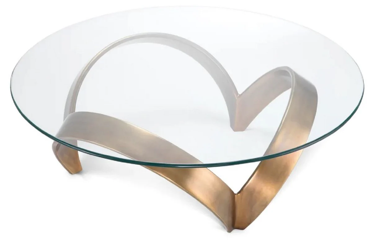 Luxus Couchtisch Vintage Messing Ø 110 x H. 36,5 cm - Runder Aluminium Wohnzimmertisch mit Glasplatte - Wohnzimmer Möbel - Hotel Möbel - Luxus Möbel - Luxus Kollektion