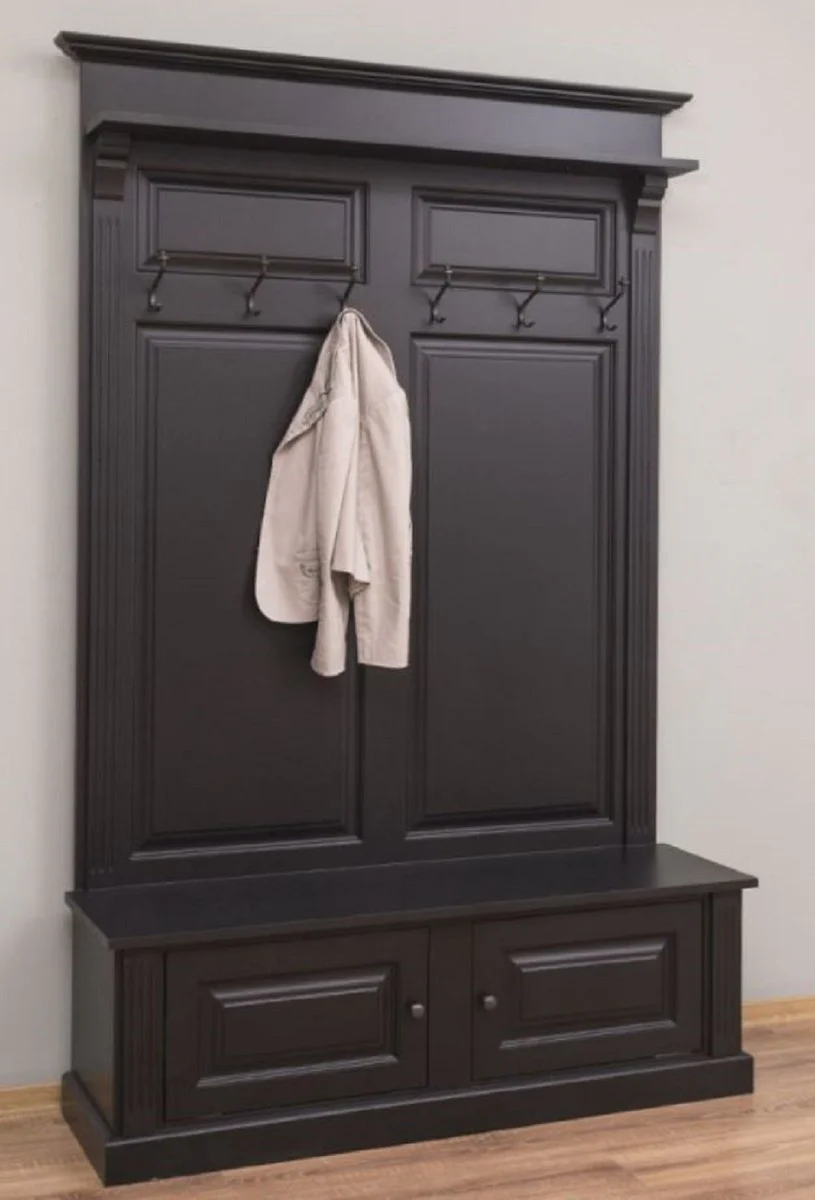 Landhausstil Massivholz Garderobenschrank Schwarz 140 x 41 x H. 210 cm - Wand Garderobe - Flur Schrank - Flurmöbel - Garderobenmöbel - Landhausstil Möbel