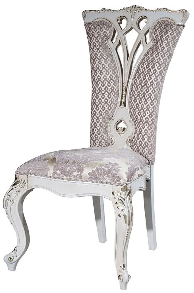 Luxus Barock Esszimmer Set Lila / Beige / Weiß / Gold - 1 Ovaler Esstisch & 6 Esszimmerstühle mit elegantem Muster - Barock Esszimmer Möbel - Edel & Prunkvoll