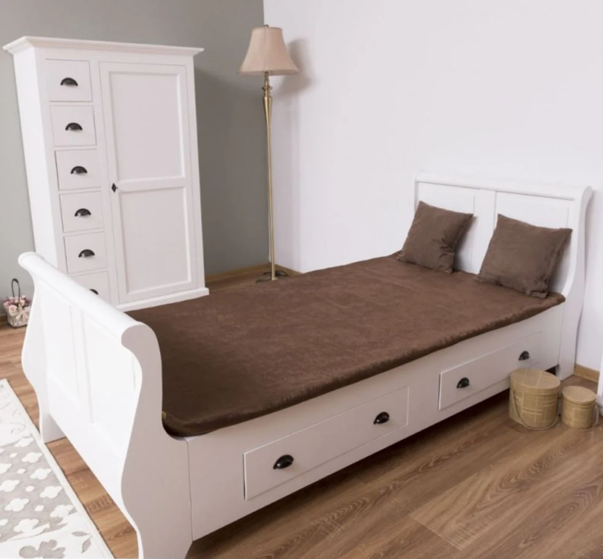 Landhausstil Massivholz Kinderzimmer Möbel Set Weiß - 1 Einzelbett & 1 Kleiderschrank & 1 Nachttisch - Landhausstil Möbel