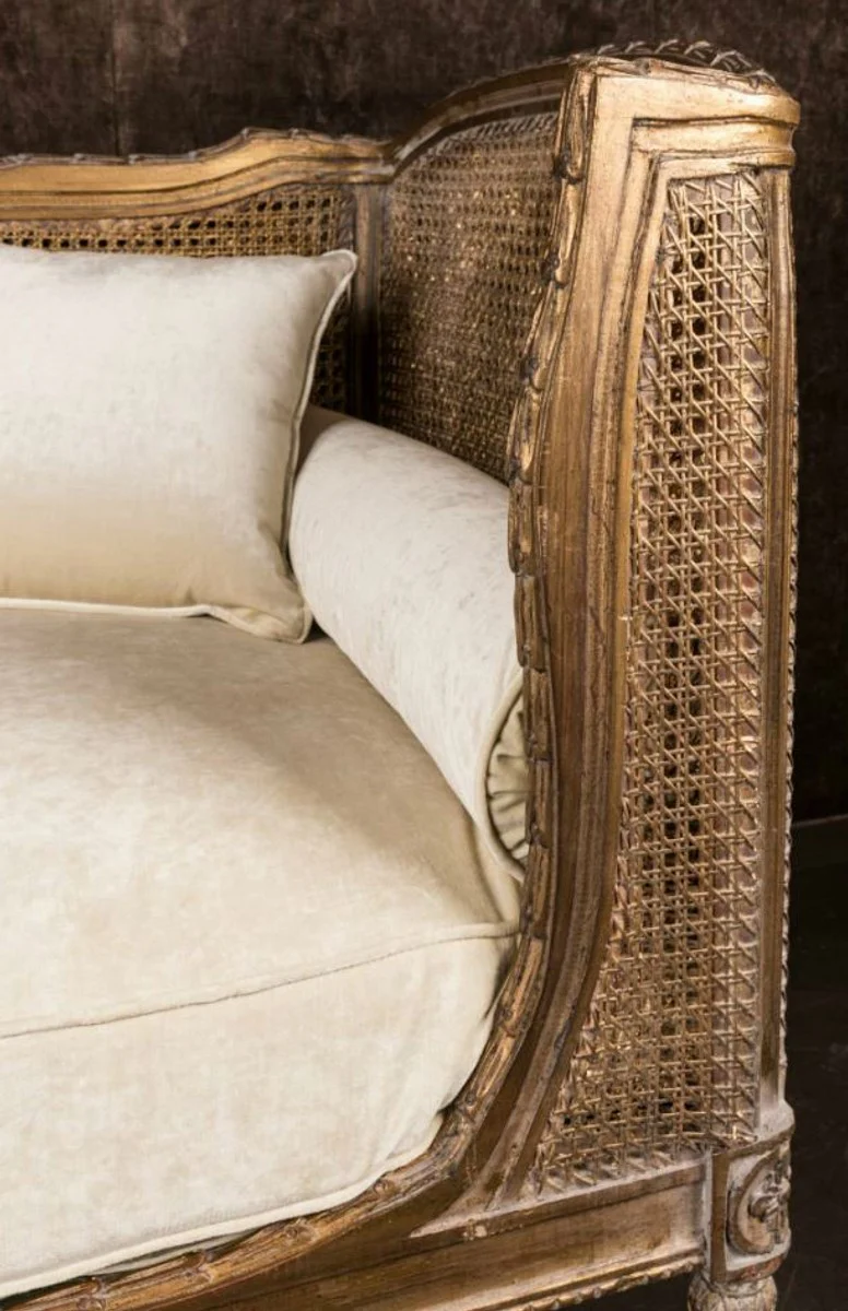 Luxus Barock Sofa mit Kissen Braun / Elfenbeinfarben 187 x 89 x H. 103 cm - Handgefertigtes Sofa im Antik Stil - Wohnzimmer Möbel