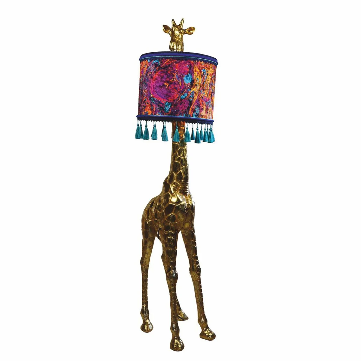 Luxus Stehleuchte Giraffe mit Lampenschirm Gold / Bunt H. 171 cm