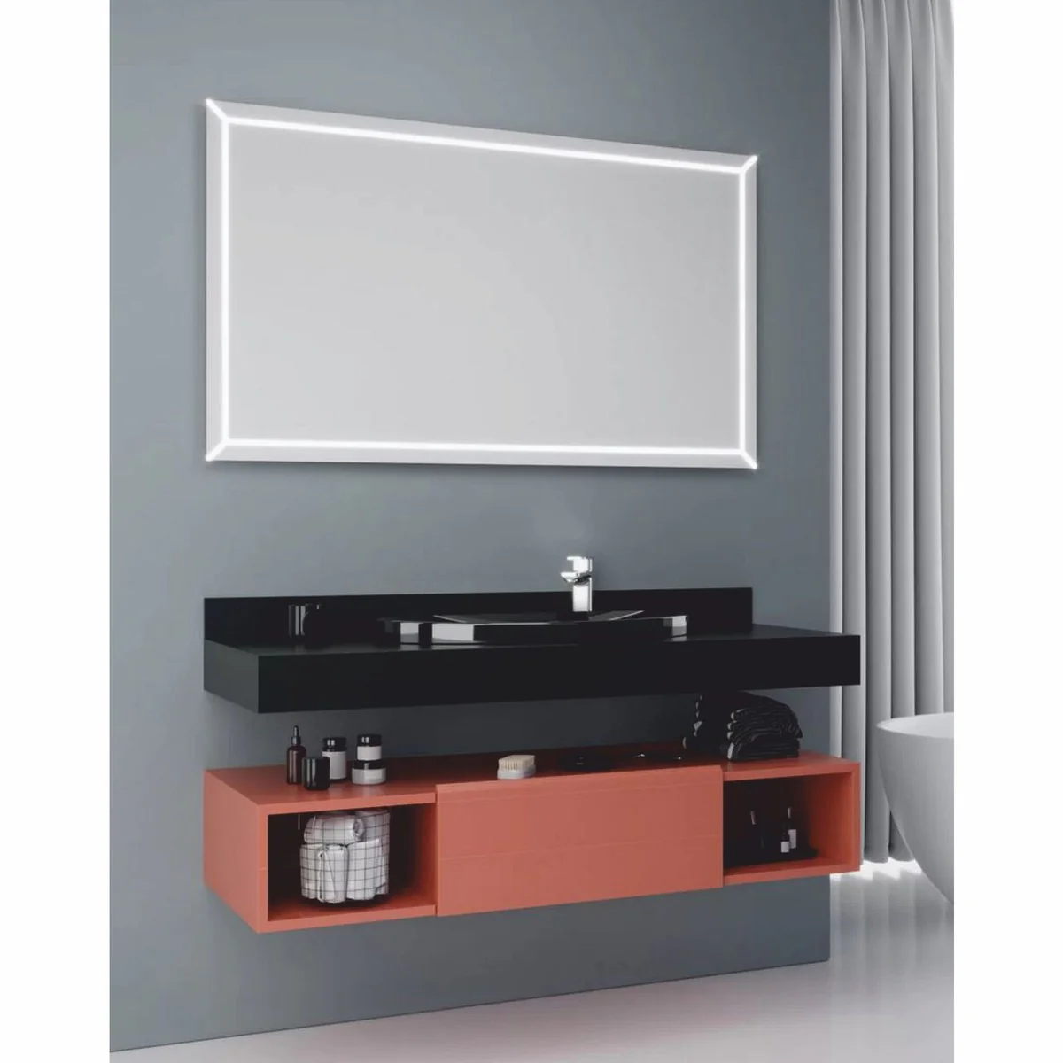 Luxus Badezimmer Set Matt Schwarz / Matt Rosa 120 cm - Badezimmer Möbel