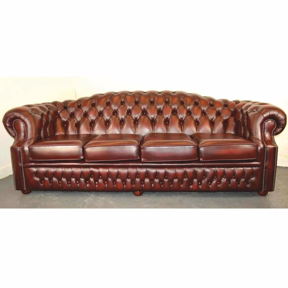 Luxus Chesterfield Leder 4er Sofa Rot / Braun 236,5 cm - Echtleder Möbel