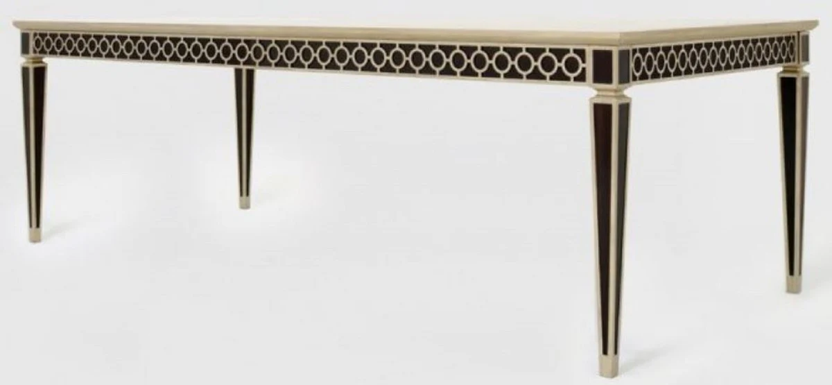 Luxus Barock Esstisch Schwarz / Silber 240 x 110 x H. 78 cm - Massivholz Küchentisch - Esszimmertisch - Esszimmer Möbel im Barockstil