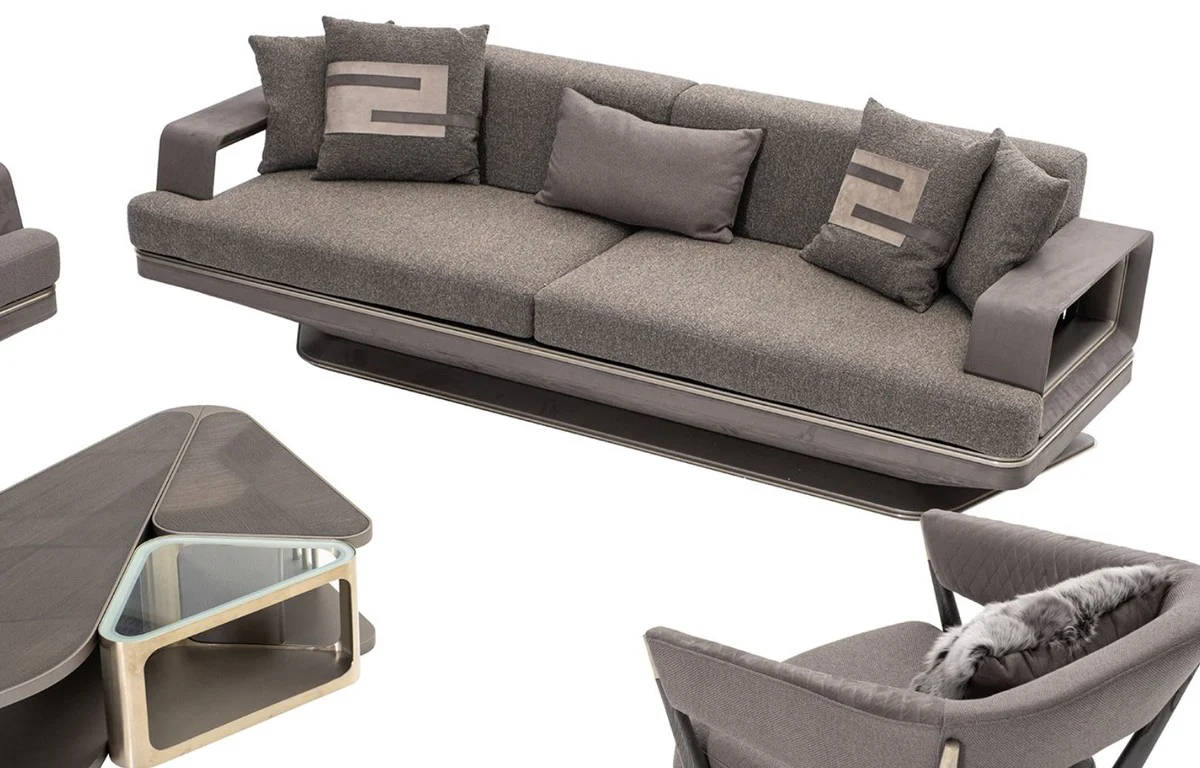 Luxus Sofa Grau / Silber 270 x 94 x H. 76 cm - Wohnzimmer Sofa - Hotel Sofa - Wohnzimmer Möbel - Wohnzimmer Einrichtung - Hotel Möbel - Luxus Möbel - Luxus Einrichtung