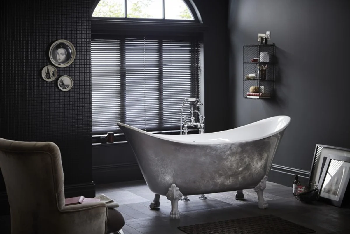 Jugendstil Badewanne freistehend Edelstahleffekt Modell He-Lyd 1730mm - Freistehende Retro Antik Badewanne Barock Stil