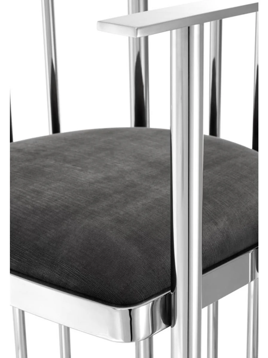 Designer Stuhl mit Armlehnen Silber / Dunkelgrau 54,5 x 53 x H. 68 cm - Designermöbel