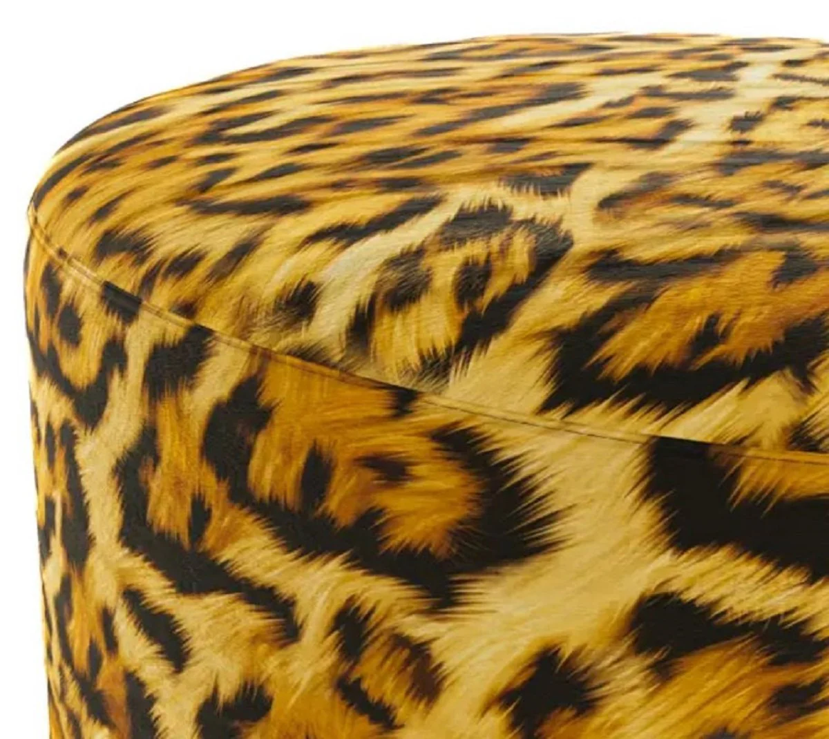 Luxus Fußhocker mit Leopard Muster Ø 75 x H. 30 cm - Runder Samt Hocker - Wohnzimmer Möbel - Hotel Möbel - Luxus Möbel - Luxus Einrichtung