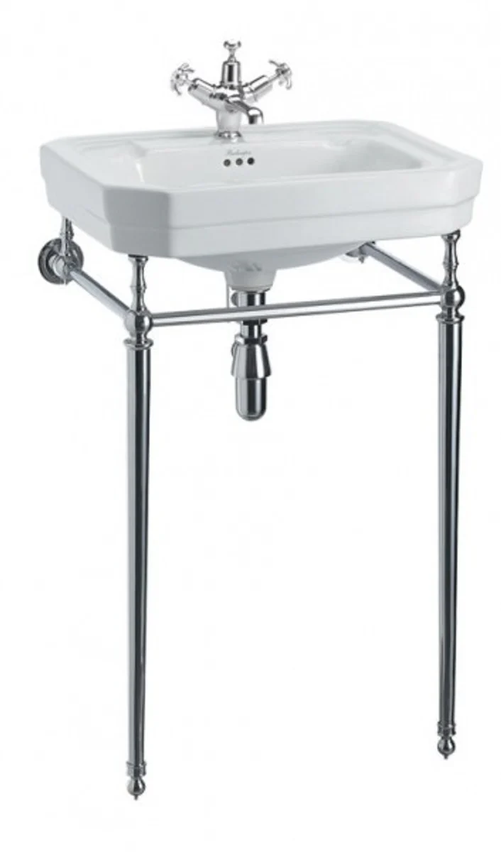 Jugendstil Stand Waschtisch Weiß / Chrom Mod3 - Art Deco Waschbecken Barock Antik Stil