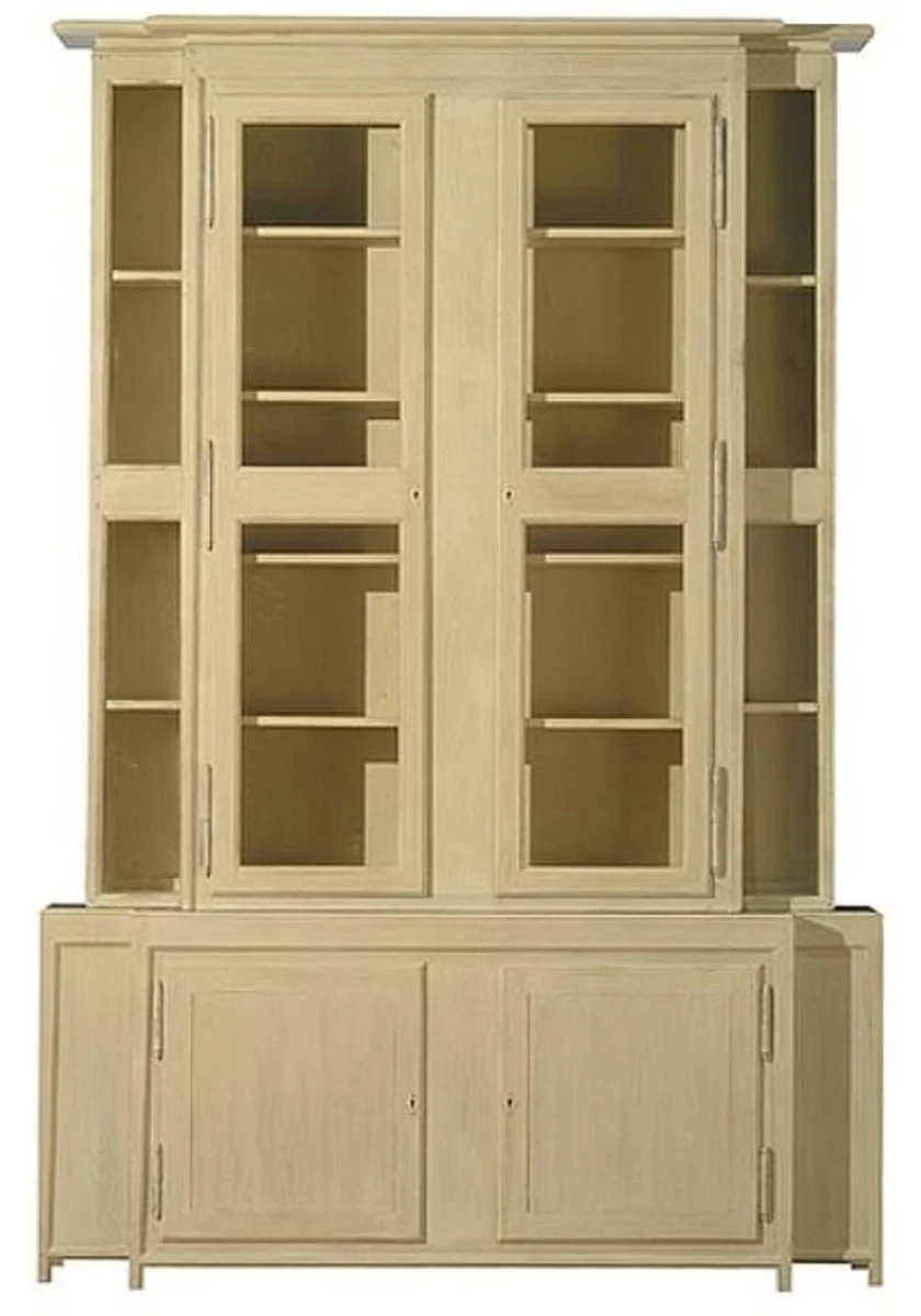 Luxus Landhausstil Vitrine Beige 180 x 45 x H. 270 cm - Handgefertigter Vitrinenschrank - Massivholz Küchenschrank - Landhausstil Möbel
