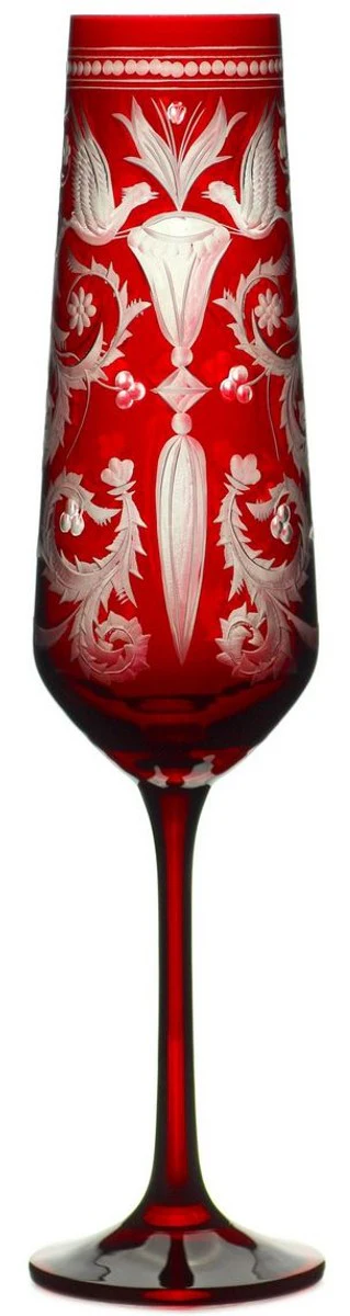 Luxus Champagnerglas 6er Set Rot / Silber Ø 6,5 x H. 26,5 cm - Handgefertigte und handgravierte Champagnergläser - Hotel & Restaurant Accessoires - Luxus Qualität
