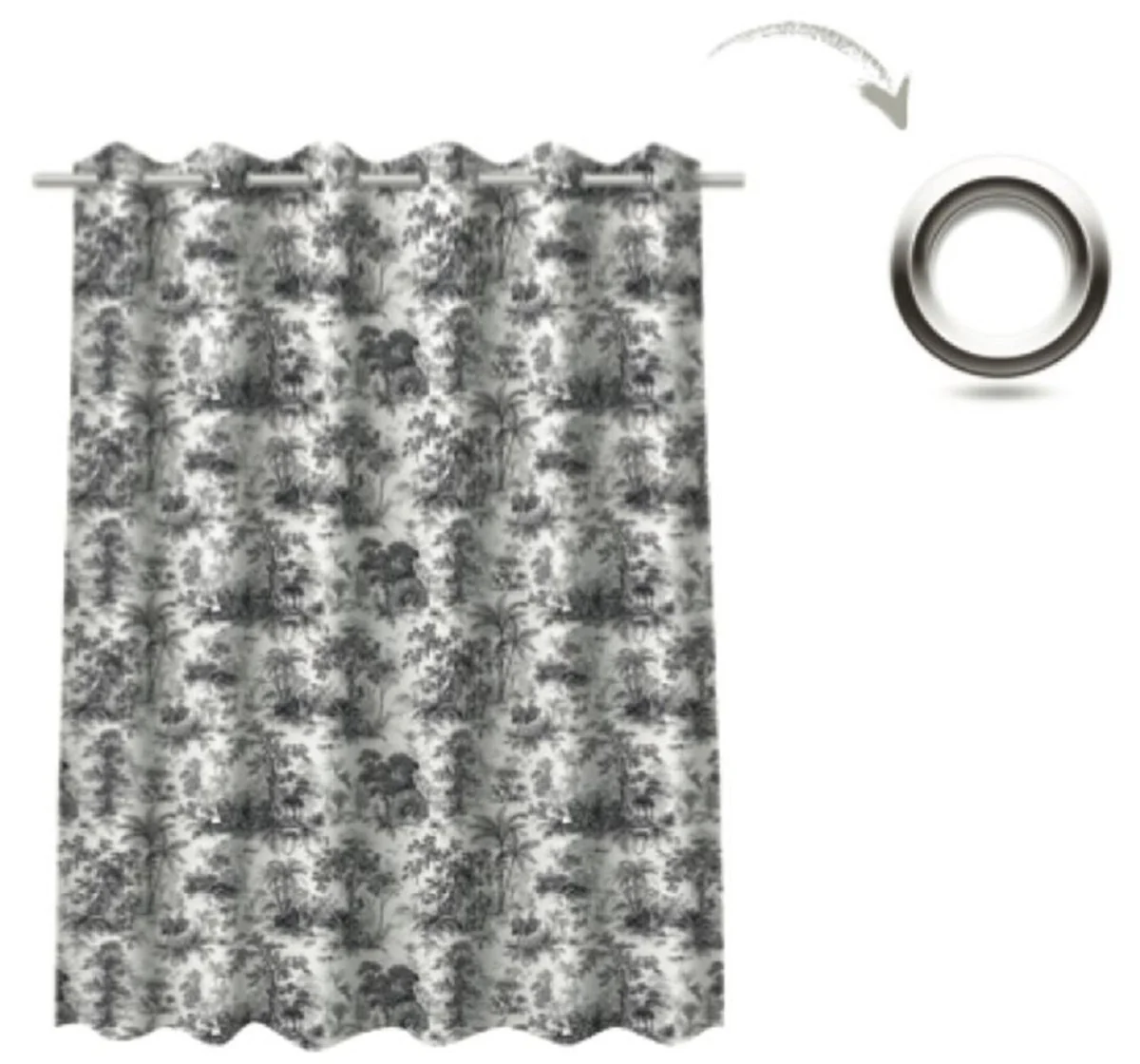 Luxus Vorhang Set Dschungel Weiß / Schwarz 250 x H. 290 cm - Bedruckte Leinen & Samt Vorhänge - Ösenvorhänge - Schiebevorhänge - Wohnzimmer Schlafzimmer Vorhänge